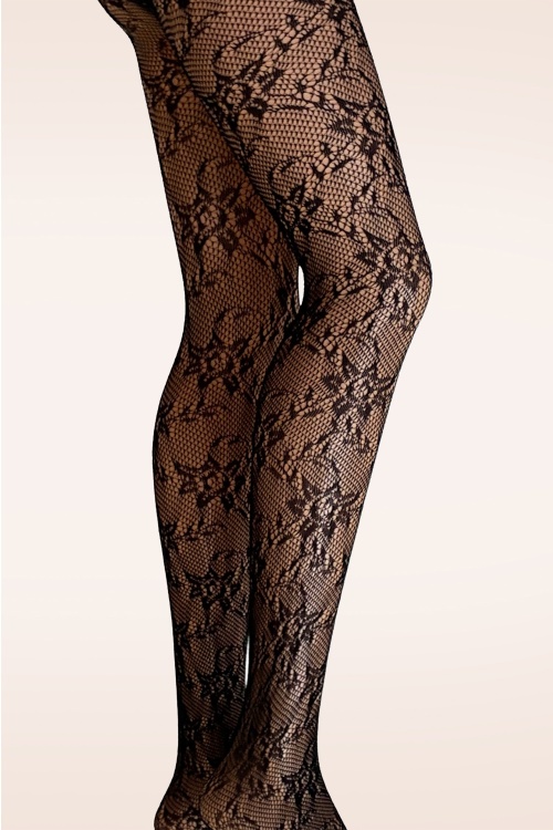 Gipsy - Floral Lace Net Tights in Black