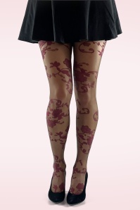 Gipsy - Two Tone Flower Tights in Brown and Burgundy