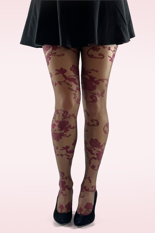 Gipsy - Two Tone Flower Tights in Brown and Burgundy