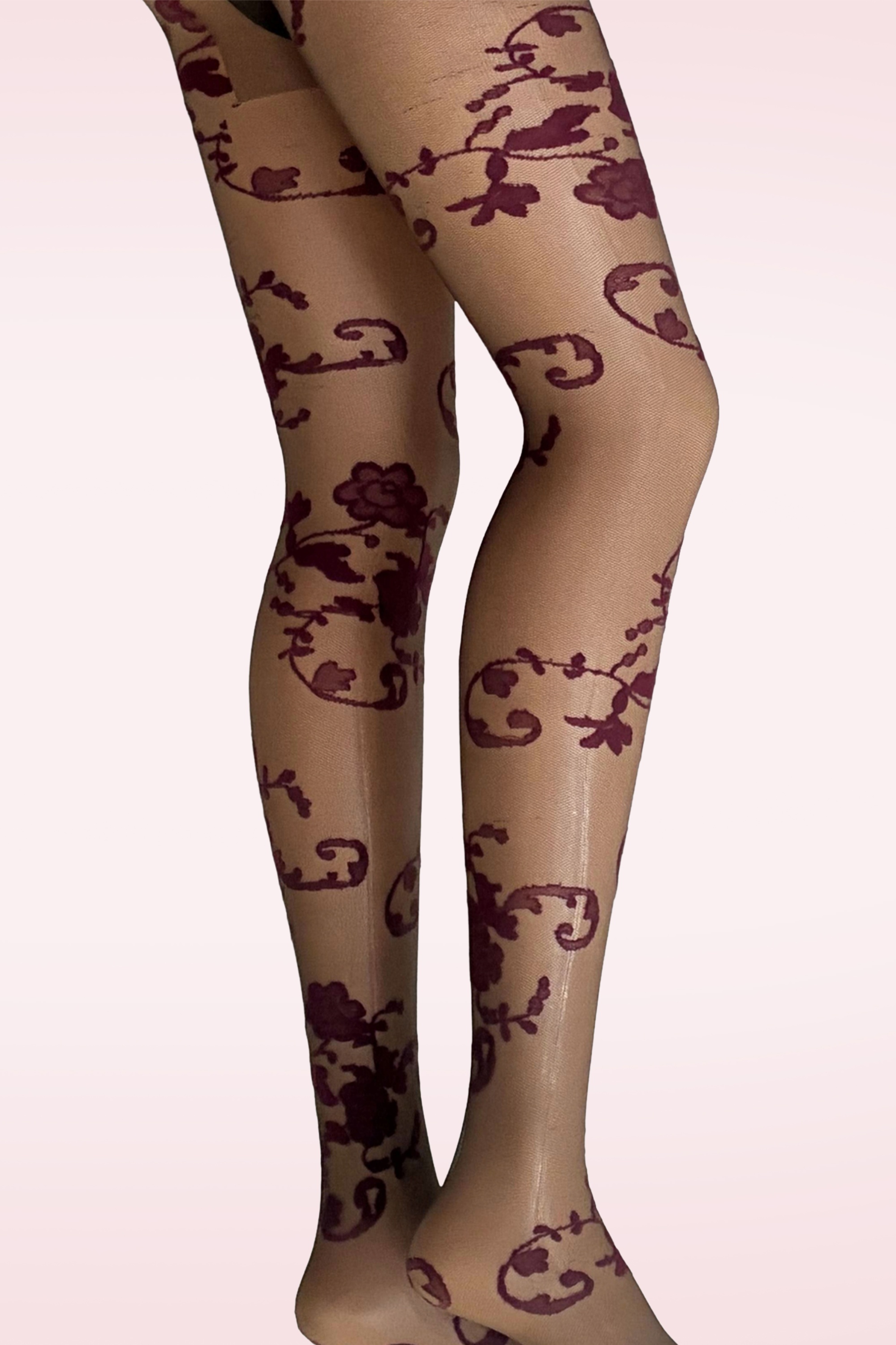 Gipsy - Two Tone Flower Tights in Brown and Burgundy 2