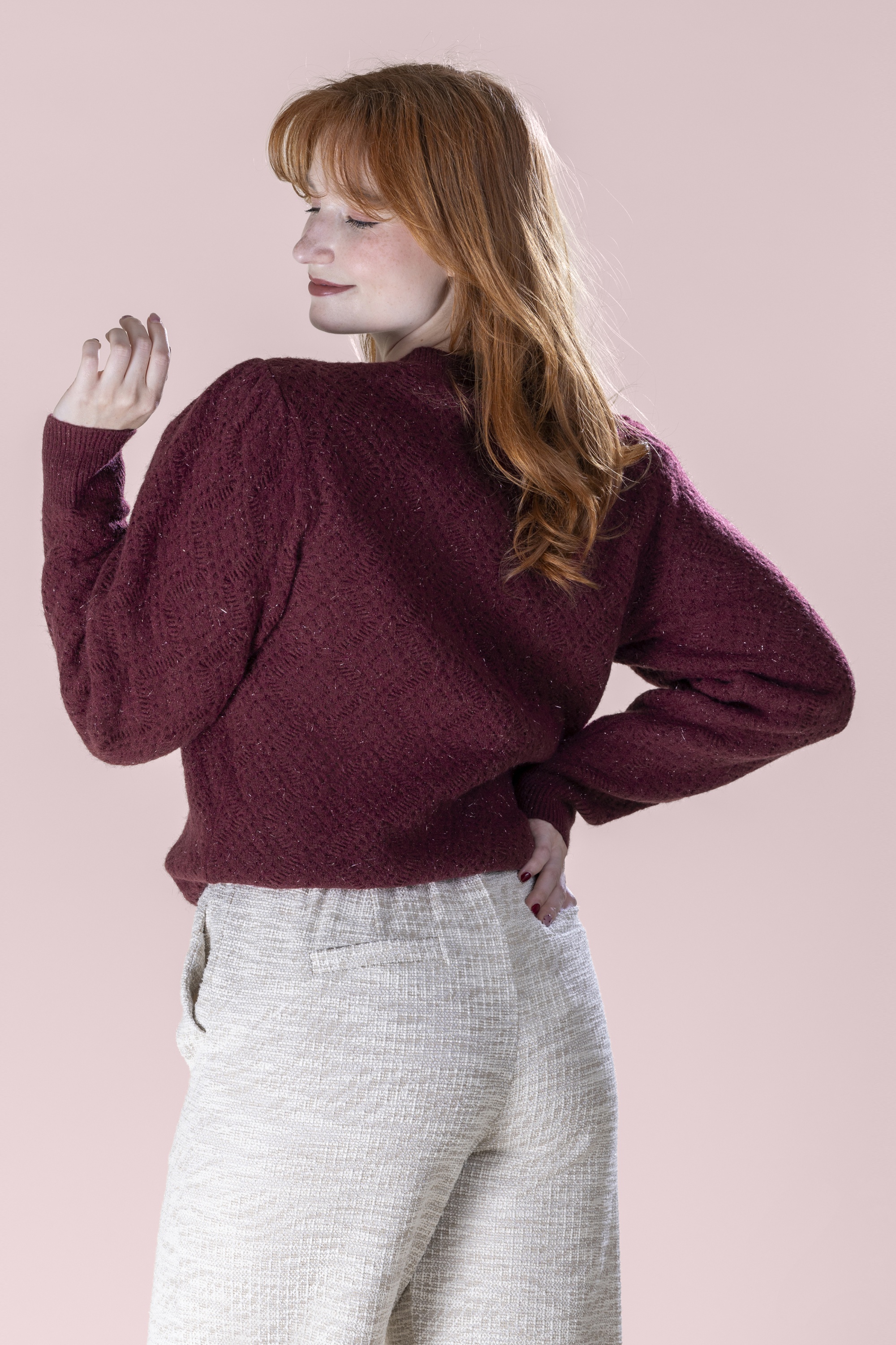 Smashed Lemon - Sophie Shimmer Strickpullover in Weinrot 3