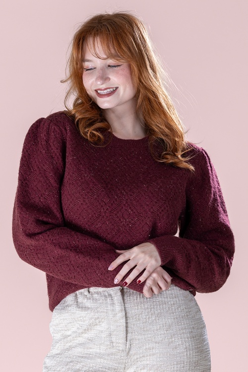 Smashed Lemon - Sophie Shimmer Strickpullover in Weinrot