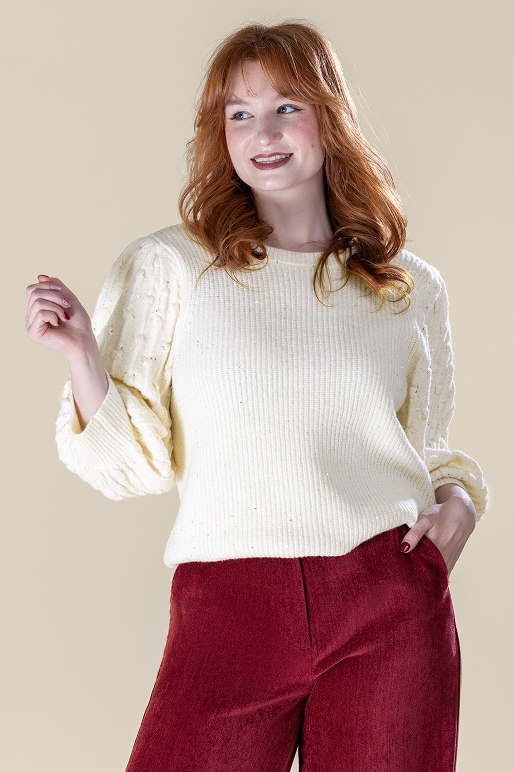 Smashed Lemon - Sandy Sparkle Knitted Sweater in Off-White