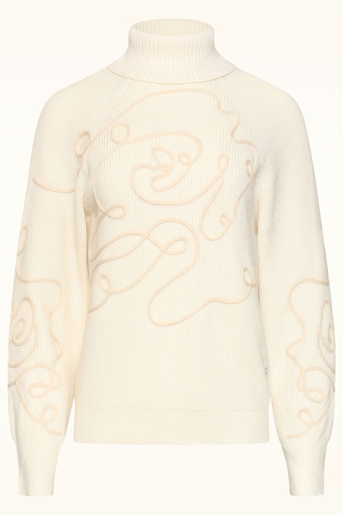 Smashed Lemon - Graphic Pattern Knitted Sweater in Off-White 2