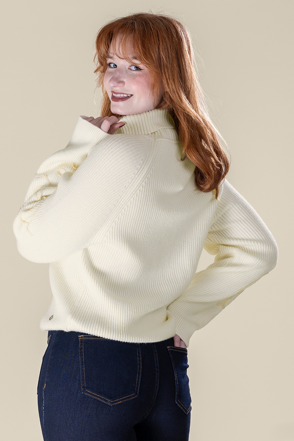 Smashed Lemon - Graphic Pattern Knitted Sweater in Off-White 3