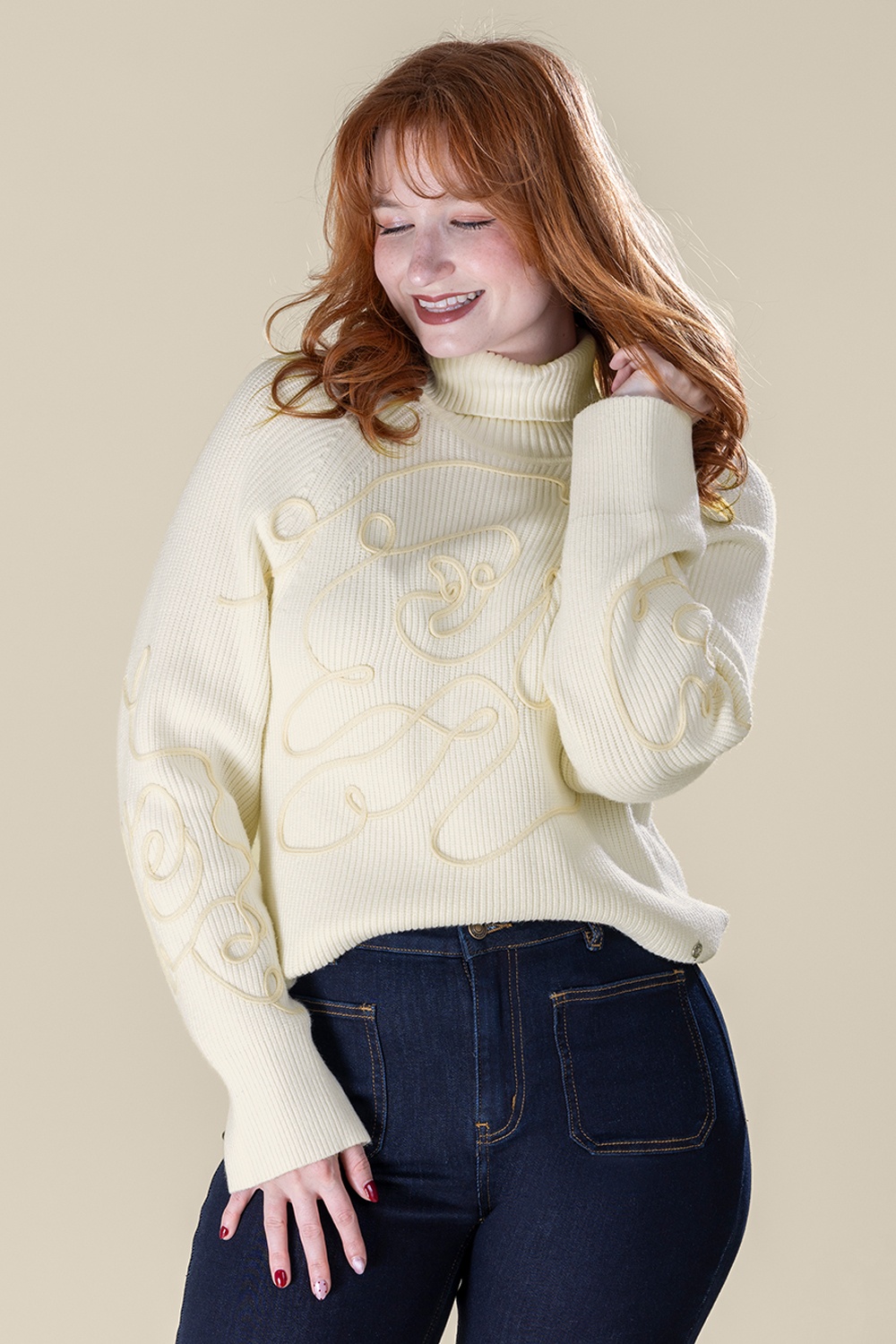 Smashed Lemon - Graphic Pattern Knitted Sweater in Off-White