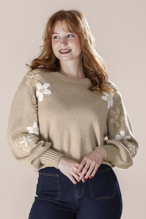 Smashed Lemon - Dewdrop Meadow Sweater in Taupe