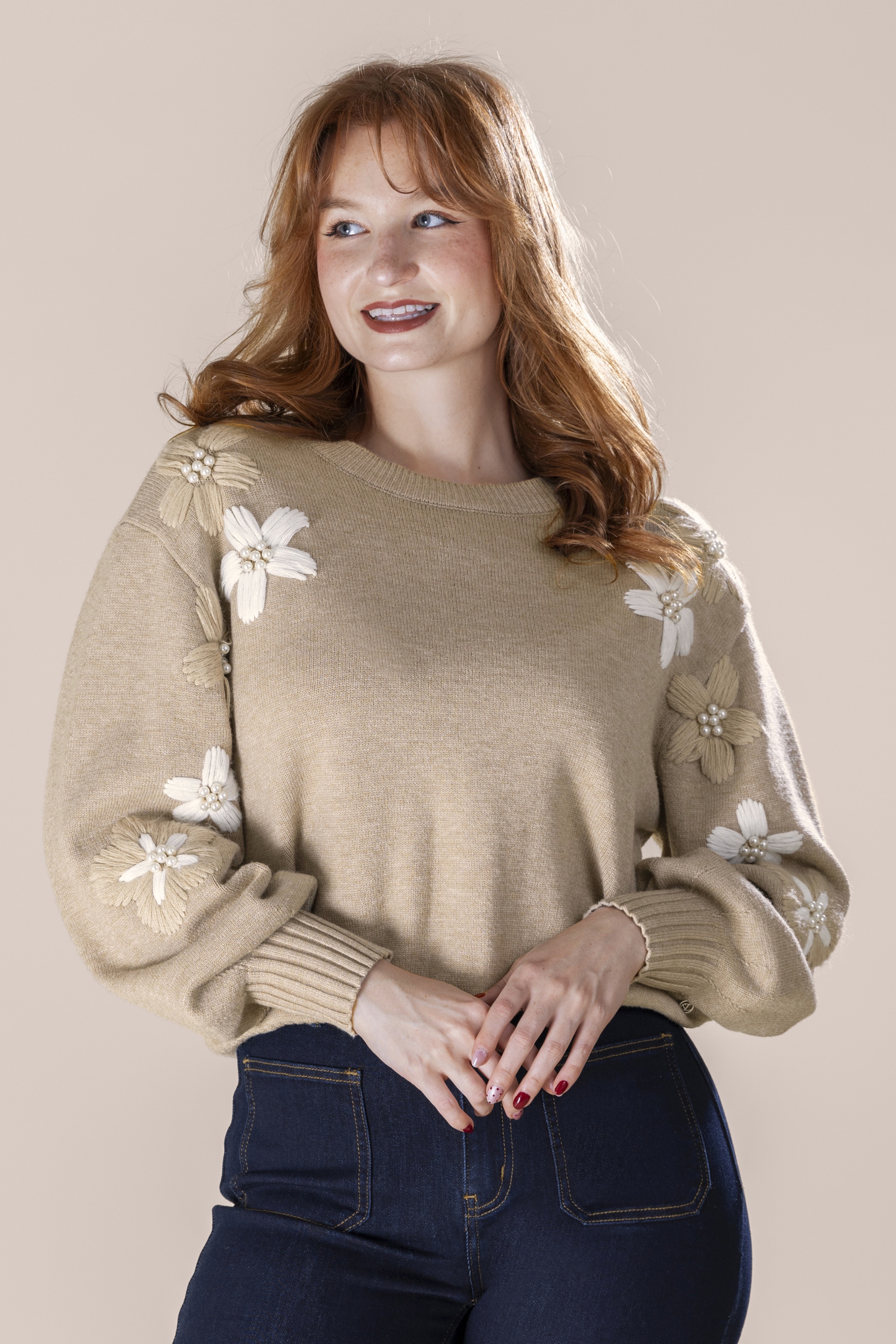 Smashed Lemon - Dewdrop Meadow Sweater in Taupe
