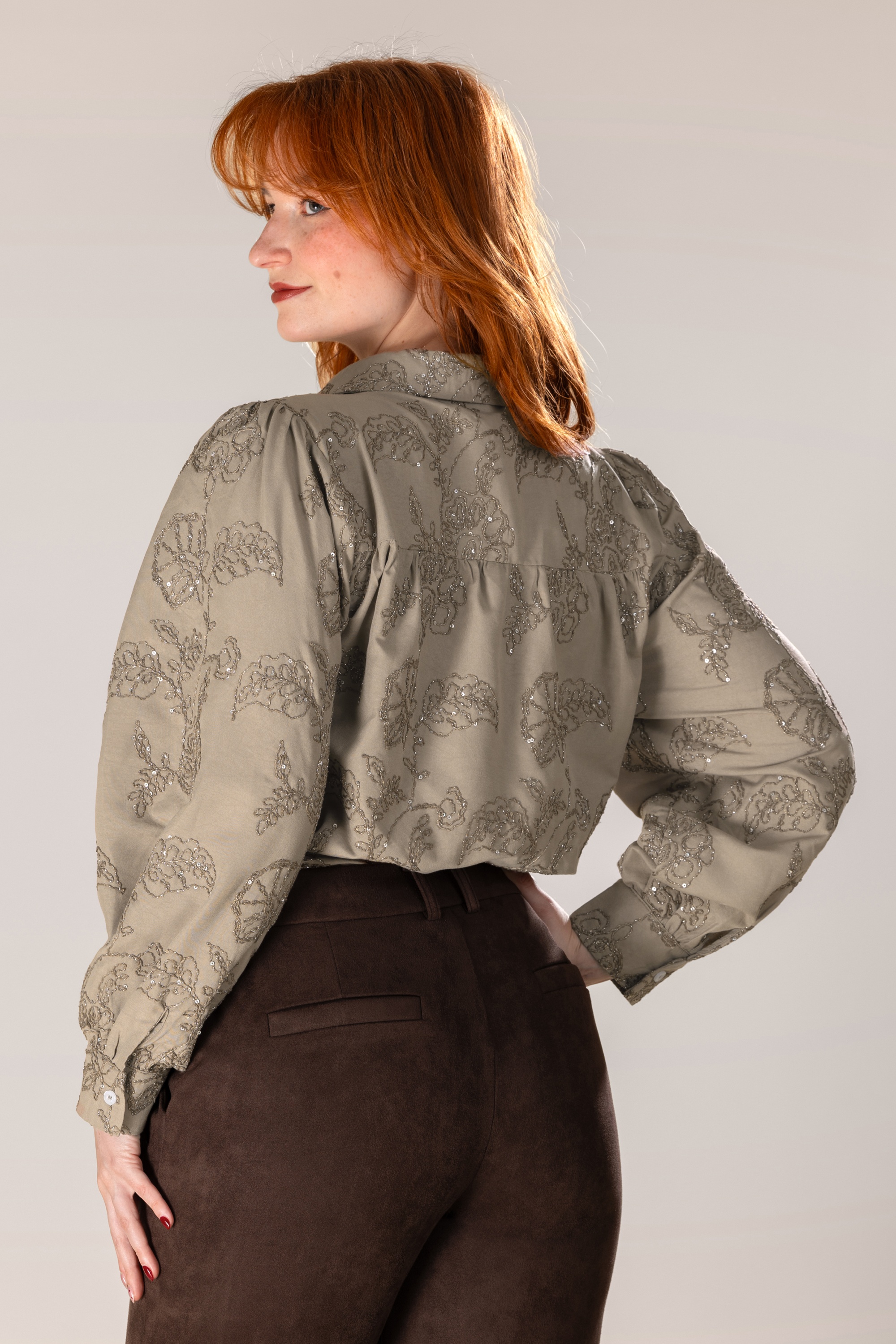 Smashed Lemon - Soft Blossom Beaded Blouse in Taupe 3