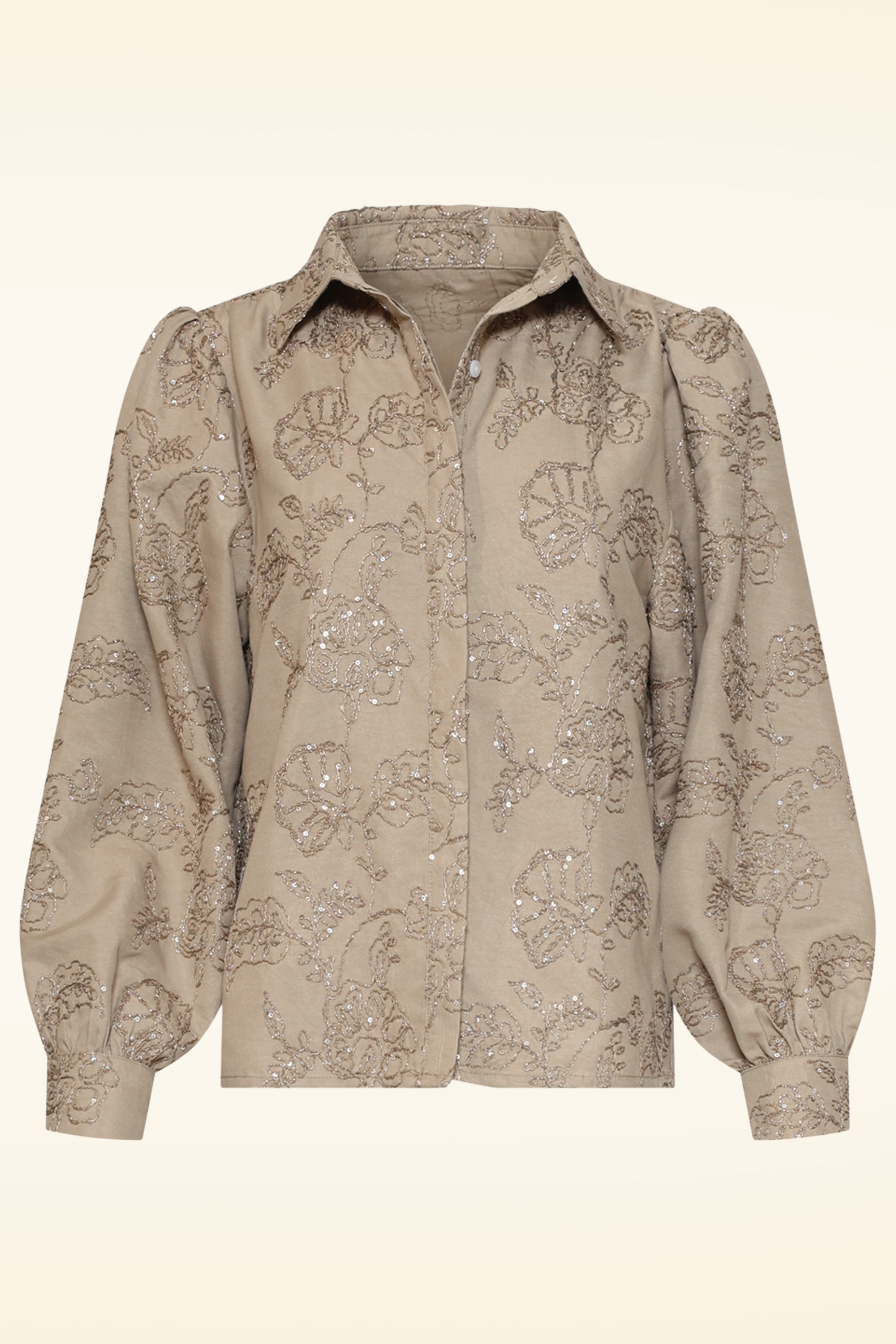 Smashed Lemon - Soft Blossom Beaded Blouse in Taupe 2
