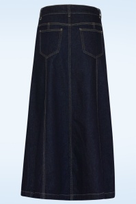 Smashed Lemon - Mila Midi  A-line Skirt in Dark Blue Denim 4