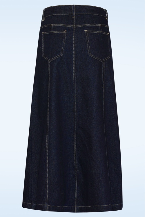 Smashed Lemon - Mila Midi  A-line Skirt in Dark Blue Denim 4