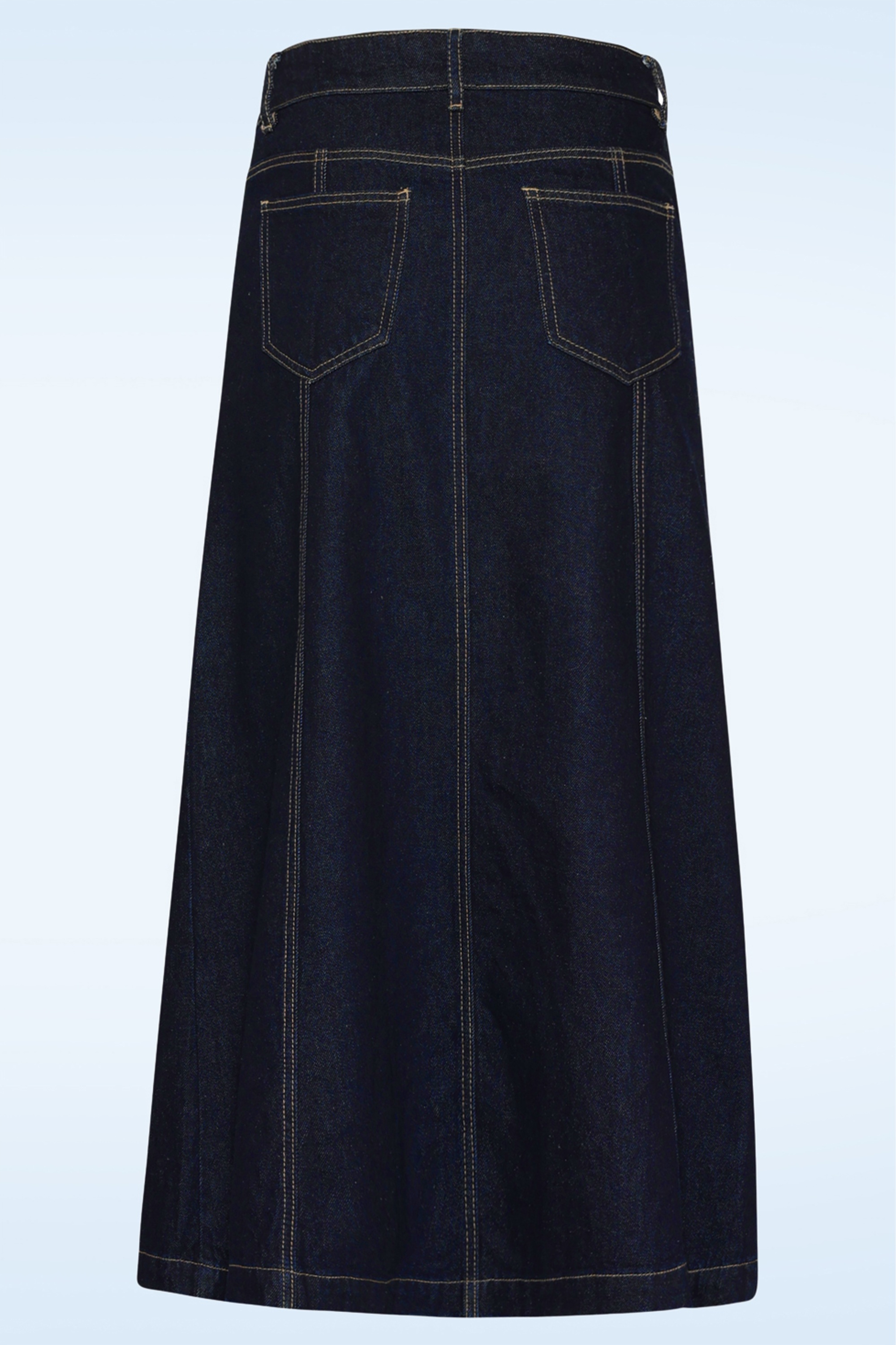 Smashed Lemon - Mila Midi  A-line Skirt in Dark Blue Denim 4