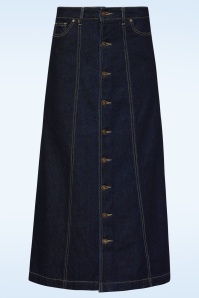 Smashed Lemon - Mila Midi  A-line Skirt in Dark Blue Denim 2