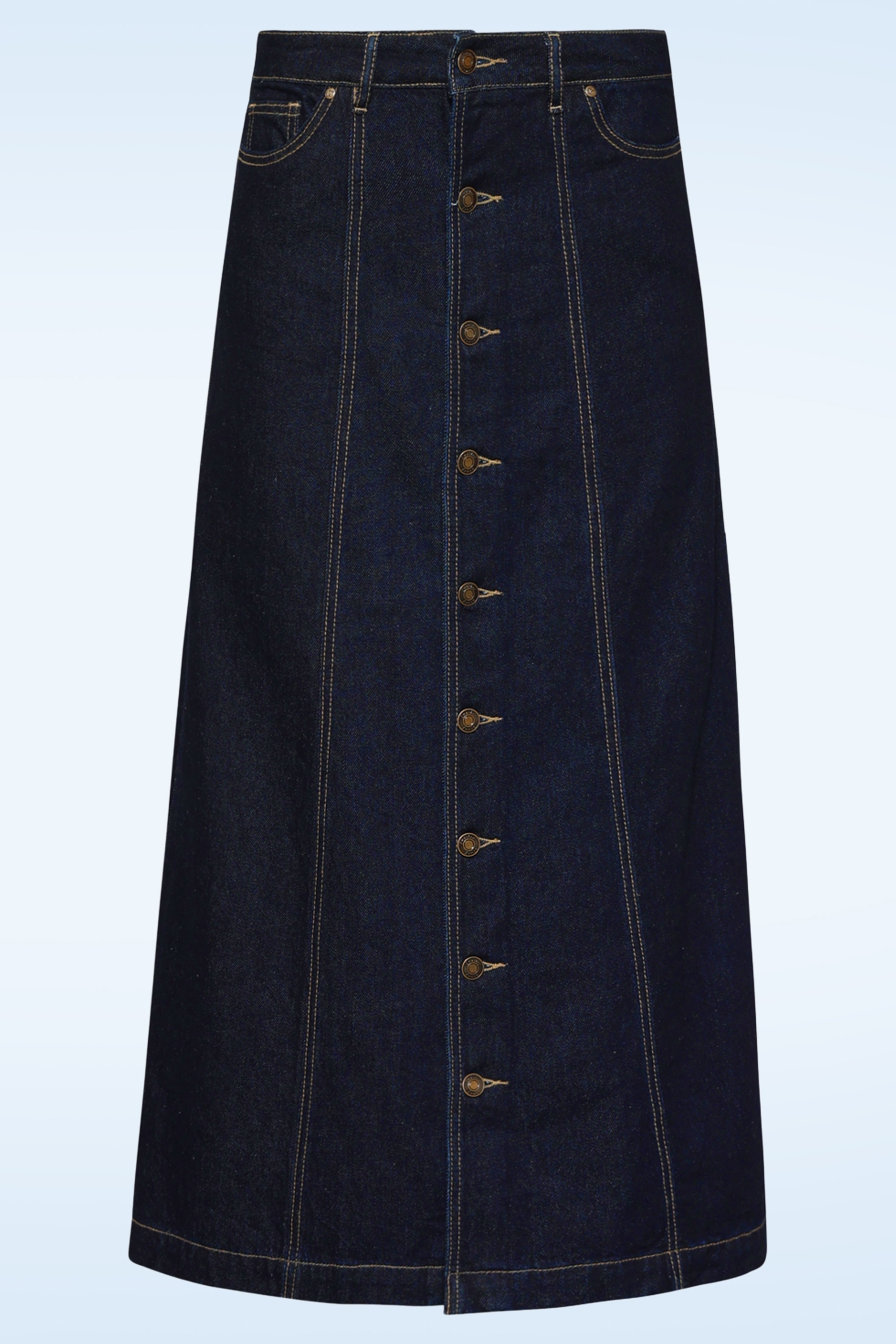 Smashed Lemon - Mila Midi  A-line Skirt in Dark Blue Denim 2
