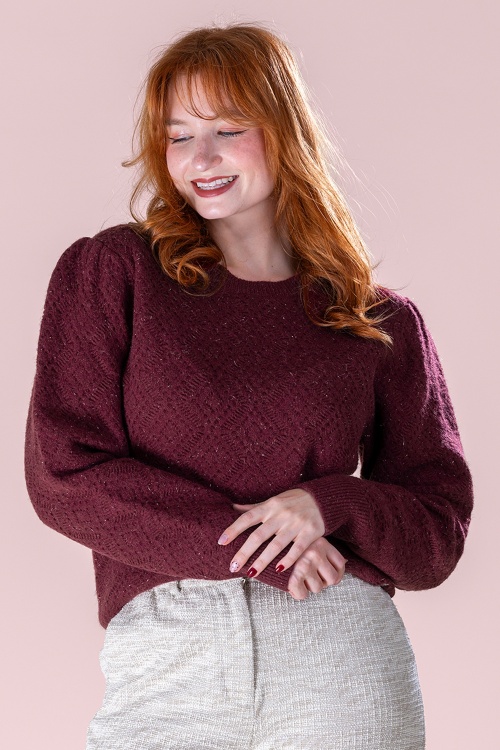 Smashed Lemon - Pull en maille Sophie Shimmer en bordeaux