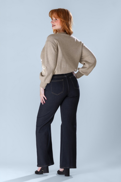 Smashed Lemon - Mila Flared jeans in donkerblauw denim 2