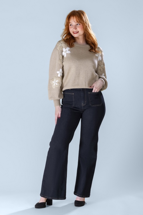 Smashed Lemon - Mila Flared jeans in donkerblauw denim
