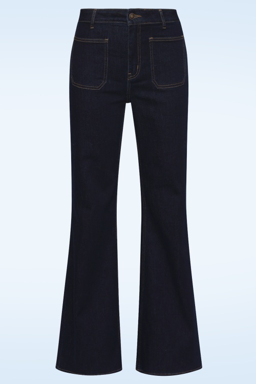 Smashed Lemon - Mila Flared jeans in donkerblauw denim 3