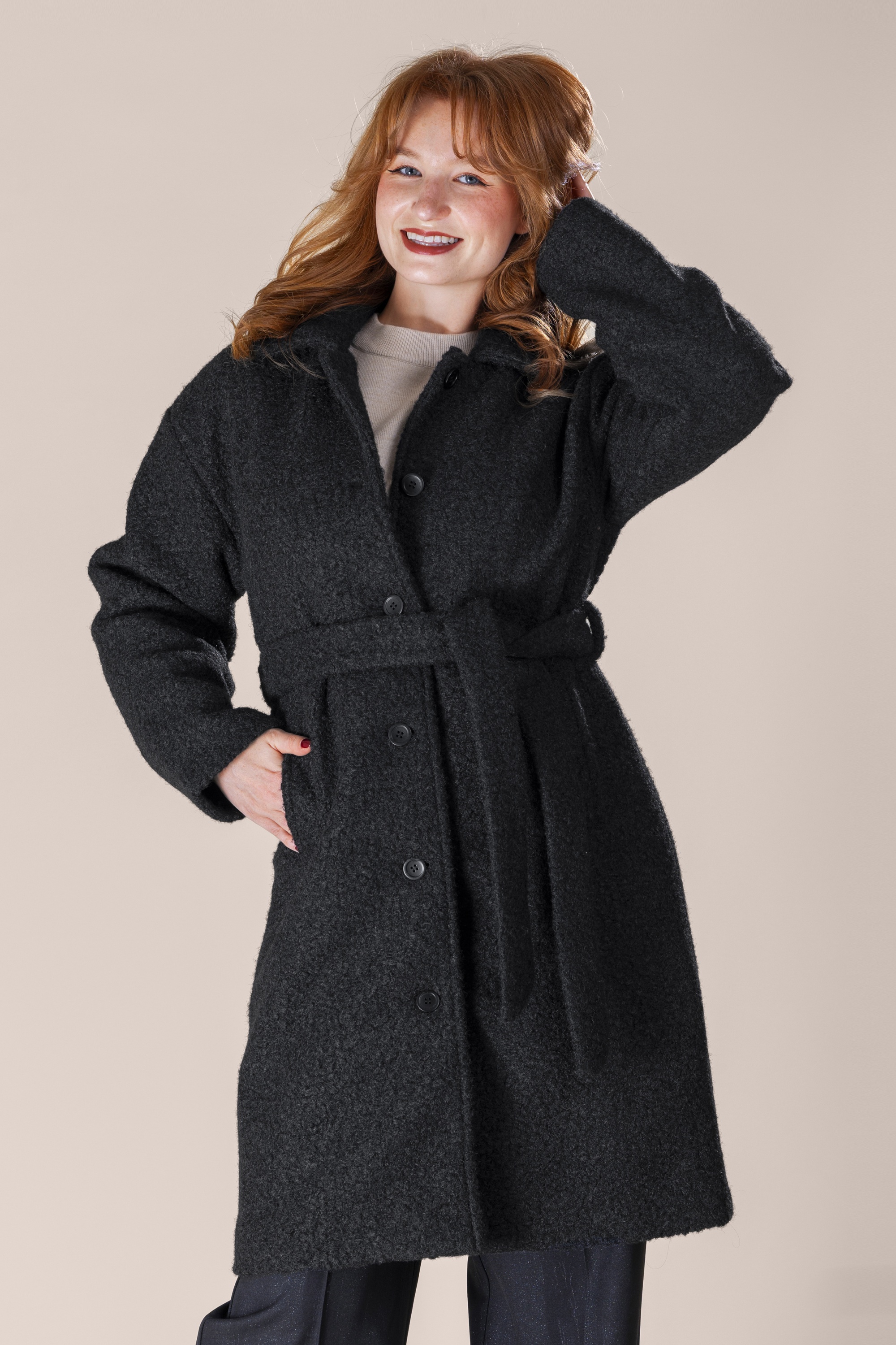 Smashed Lemon - Manteau Elena én bouclé noir