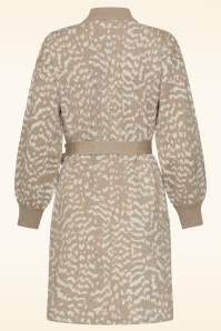 Smashed Lemon - Hazel Harmony Leopard gebreide jurk in taupe en gebroken wit 4