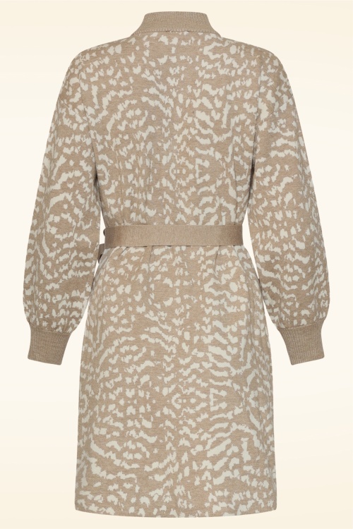 Smashed Lemon - Hazel Harmony Leopard gebreide jurk in taupe en gebroken wit 4