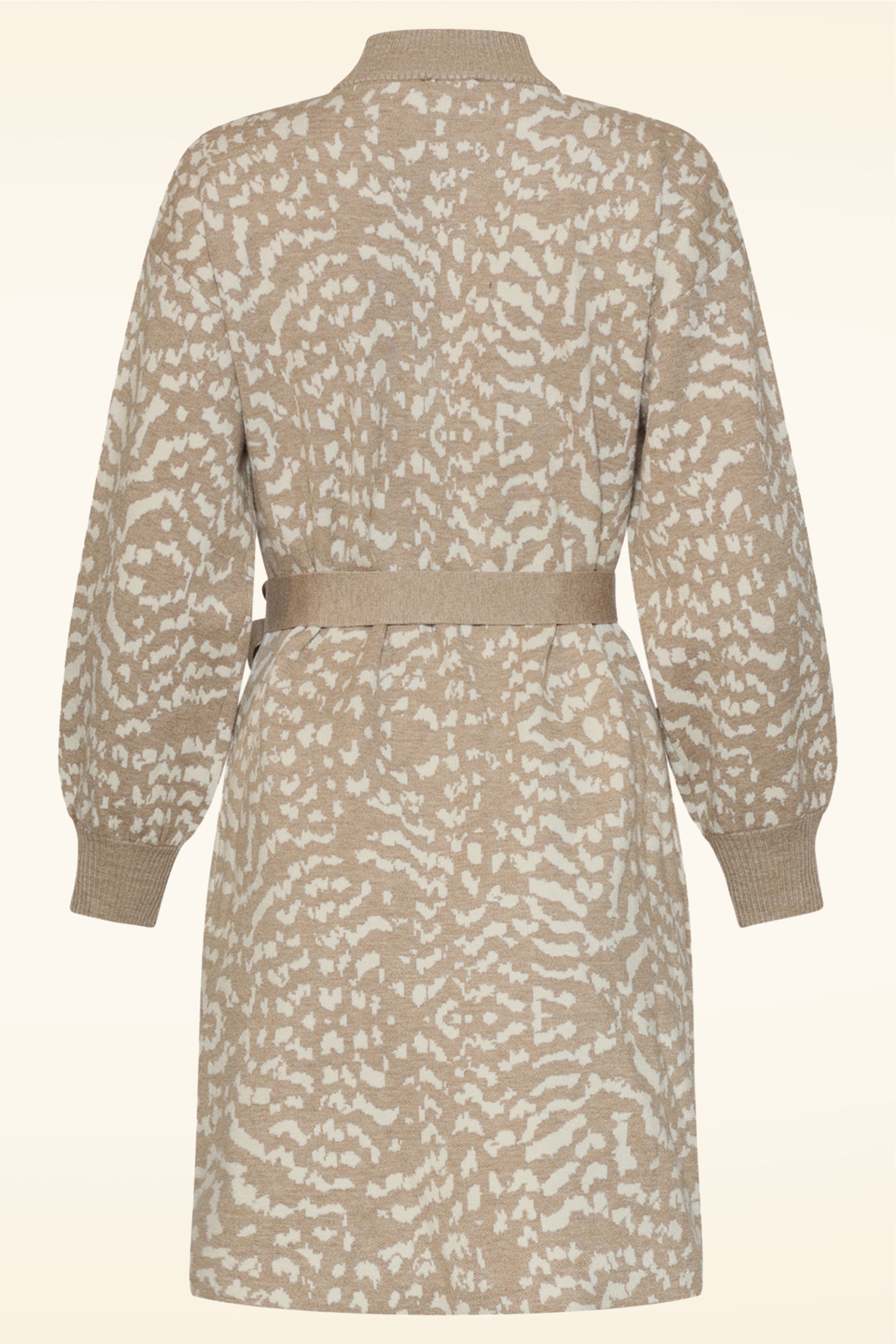 Smashed Lemon - Hazel Harmony Leopard gebreide jurk in taupe en gebroken wit 4