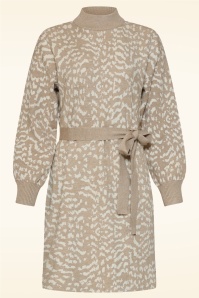 Smashed Lemon - Hazel Harmony Leopard gebreide jurk in taupe en gebroken wit 2