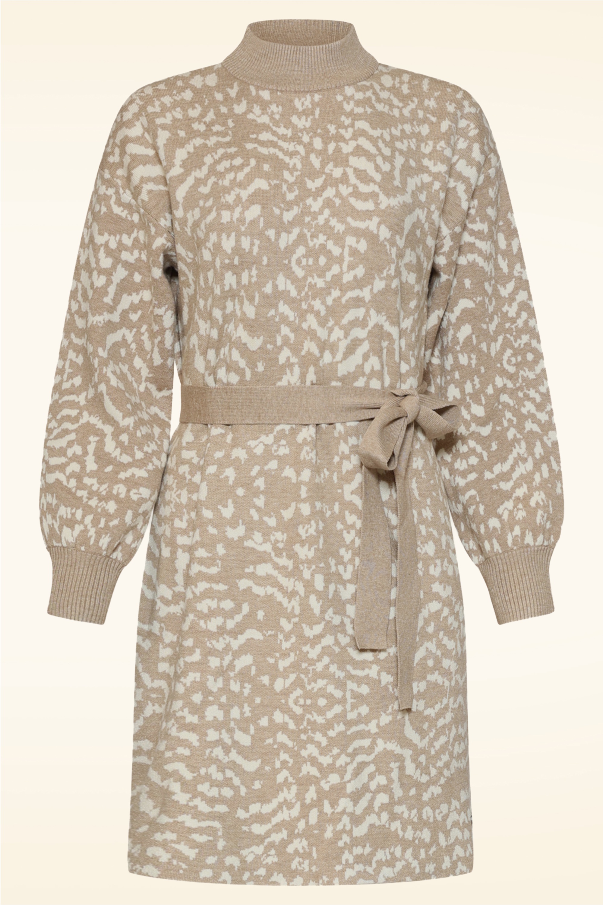 Smashed Lemon - Hazel Harmony Leopard gebreide jurk in taupe en gebroken wit 2