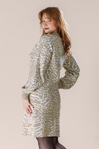 Smashed Lemon - Hazel Harmony Leopard gebreide jurk in taupe en gebroken wit 6