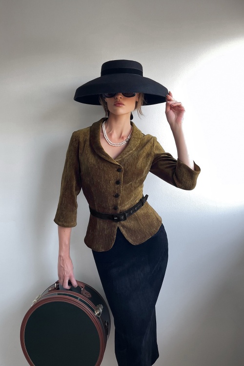 Vintage Diva - Topvintage exclusive ~ Ingrid Velours pencil rok in zwart