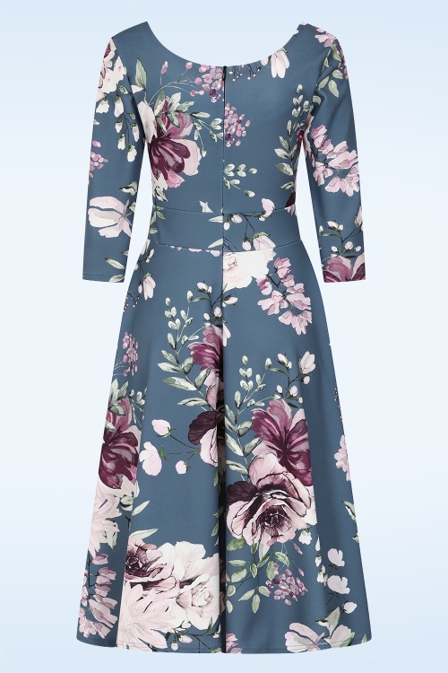 Vintage Chic for Topvintage - Topvintage exclusive ~ Sofie Floral Swing Dress in Light Petrol Blue 2