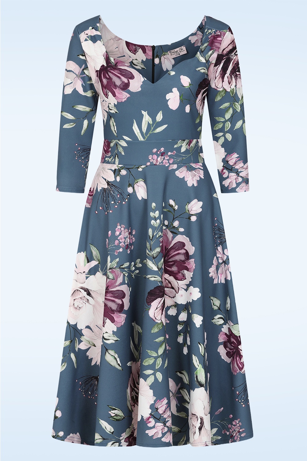 Vintage Chic for Topvintage - Topvintage exclusive ~ Sofie Floral Swing Dress in Light Petrol Blue