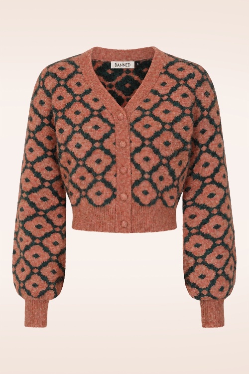 Banned Retro - Luna Cardigan in Rust Green 2