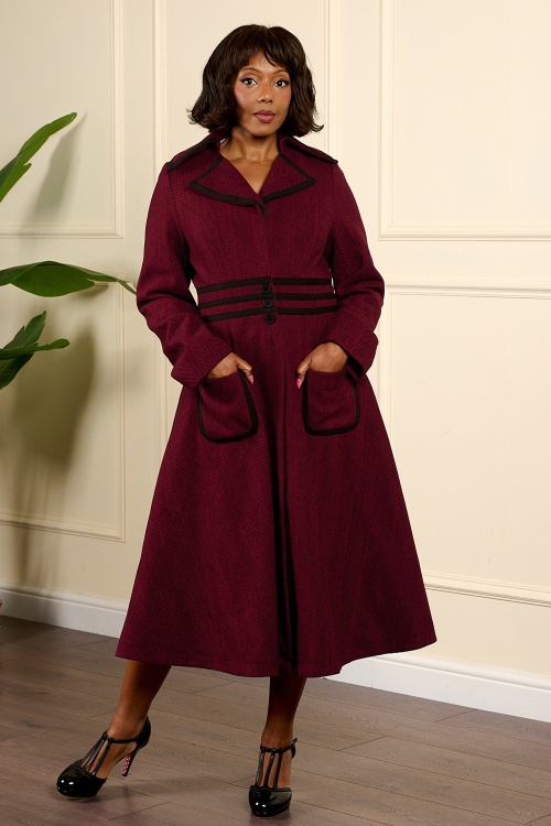Banned Retro - Manteau à motif chevrons Arianne en rouge et noir