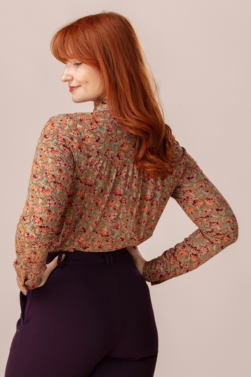 Surkana - Cape Floral Blouse in Camel 2