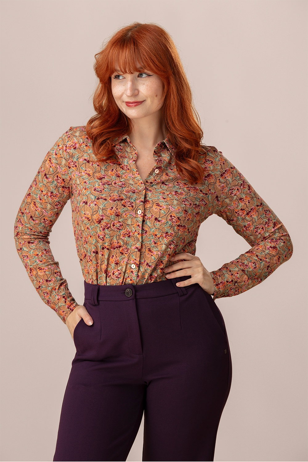 Surkana - Cape Floral Blouse in Camel
