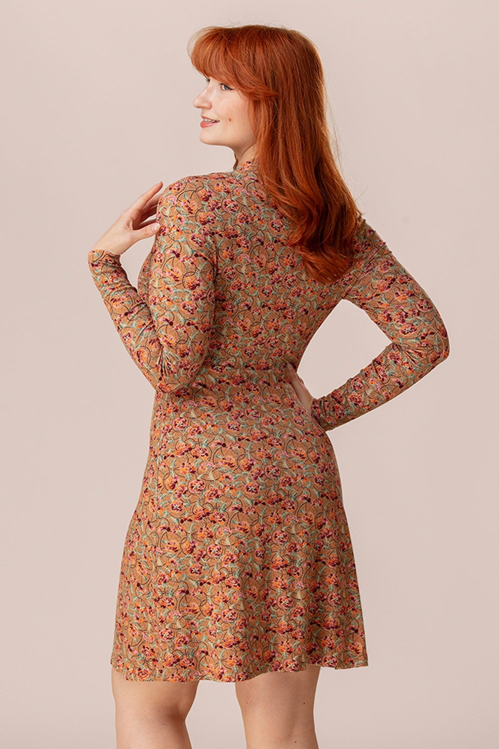 Surkana - Cathy Wrap Neckline Dress in Camel 2