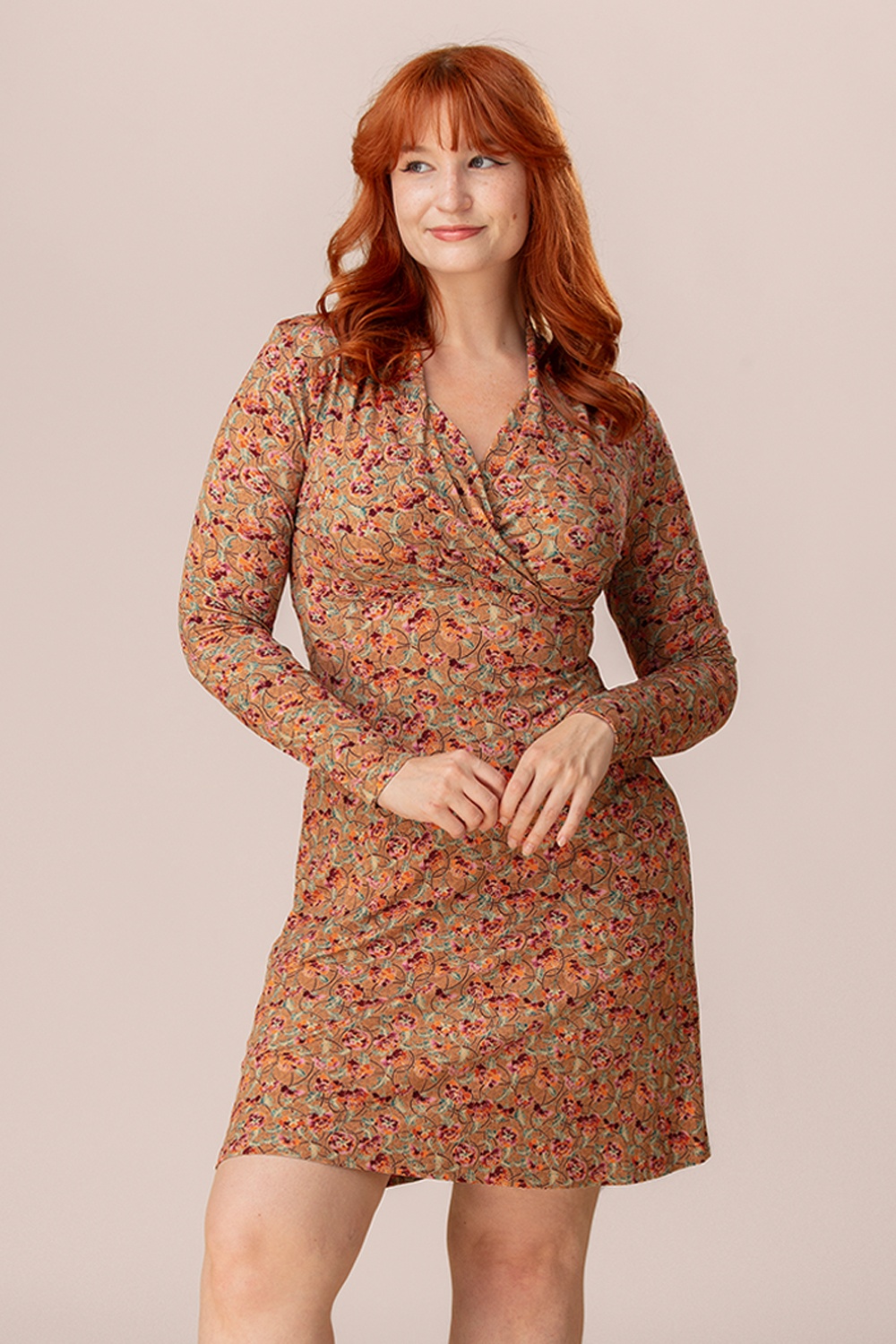Surkana - Cathy Wrap Neckline Dress in Camel