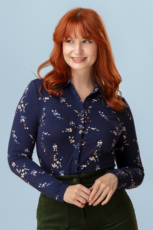 Surkana - Tavi Floral Blouse in Navy
