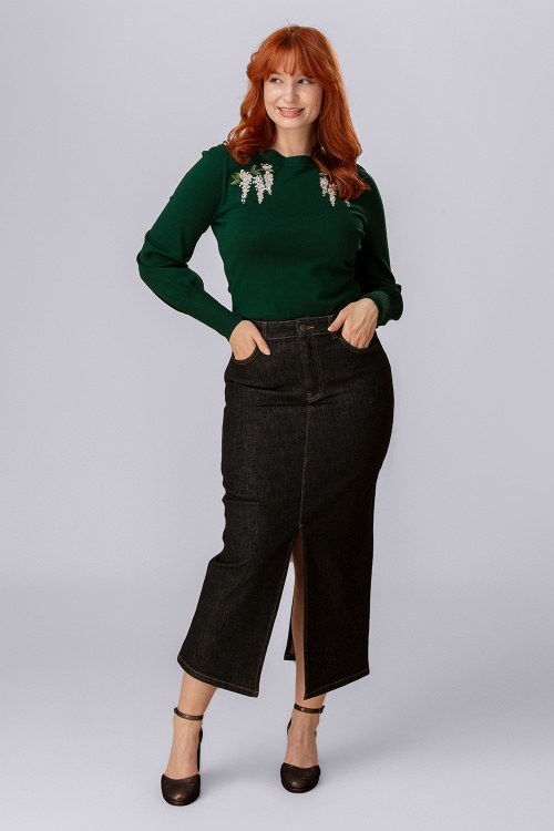 Surkana - Rayonda Straight Denim Skirt in Black