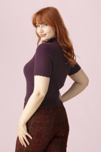 Banned Retro - Jane Sweet Scallop Strickoberteil in Aubergine 2