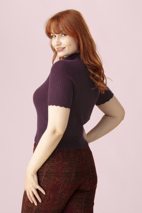 Banned Retro - Pull festonné en maille Jane Sweet Scallop en aubergine 2