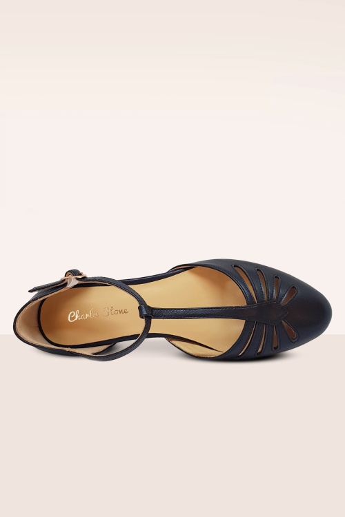 Charlie Stone - Singapore lederen T-Strap ballerina's in shiny zwart 2