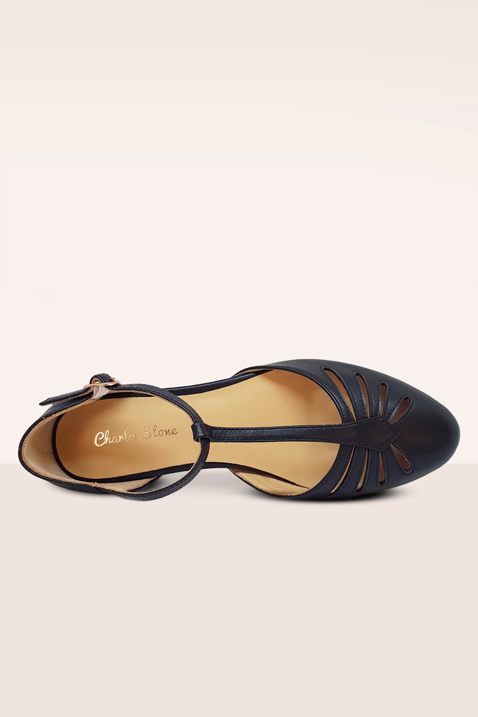 Charlie Stone - Singapore lederen T-Strap ballerina's in shiny zwart 2