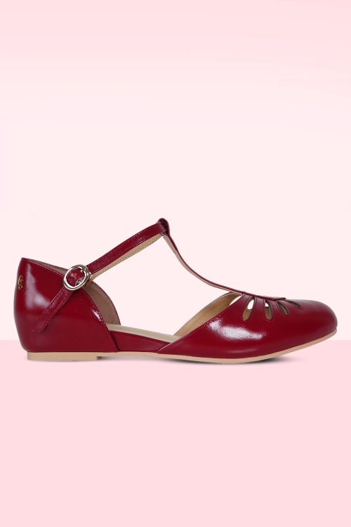 Charlie Stone - Singapore lederen T-Strap ballerina's in crimson rood 2