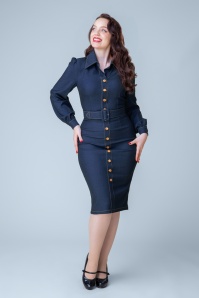 Rock-a-Booty - Exklusiv bei Topvintage ~ Dorothy Shaw Bleistiftkleid in Blau