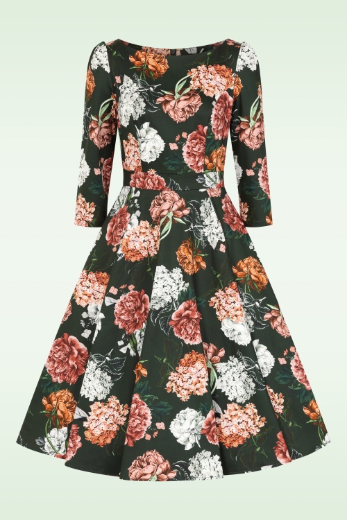 Hearts & Roses - Femke Floral swing jurk in groen en roest 5