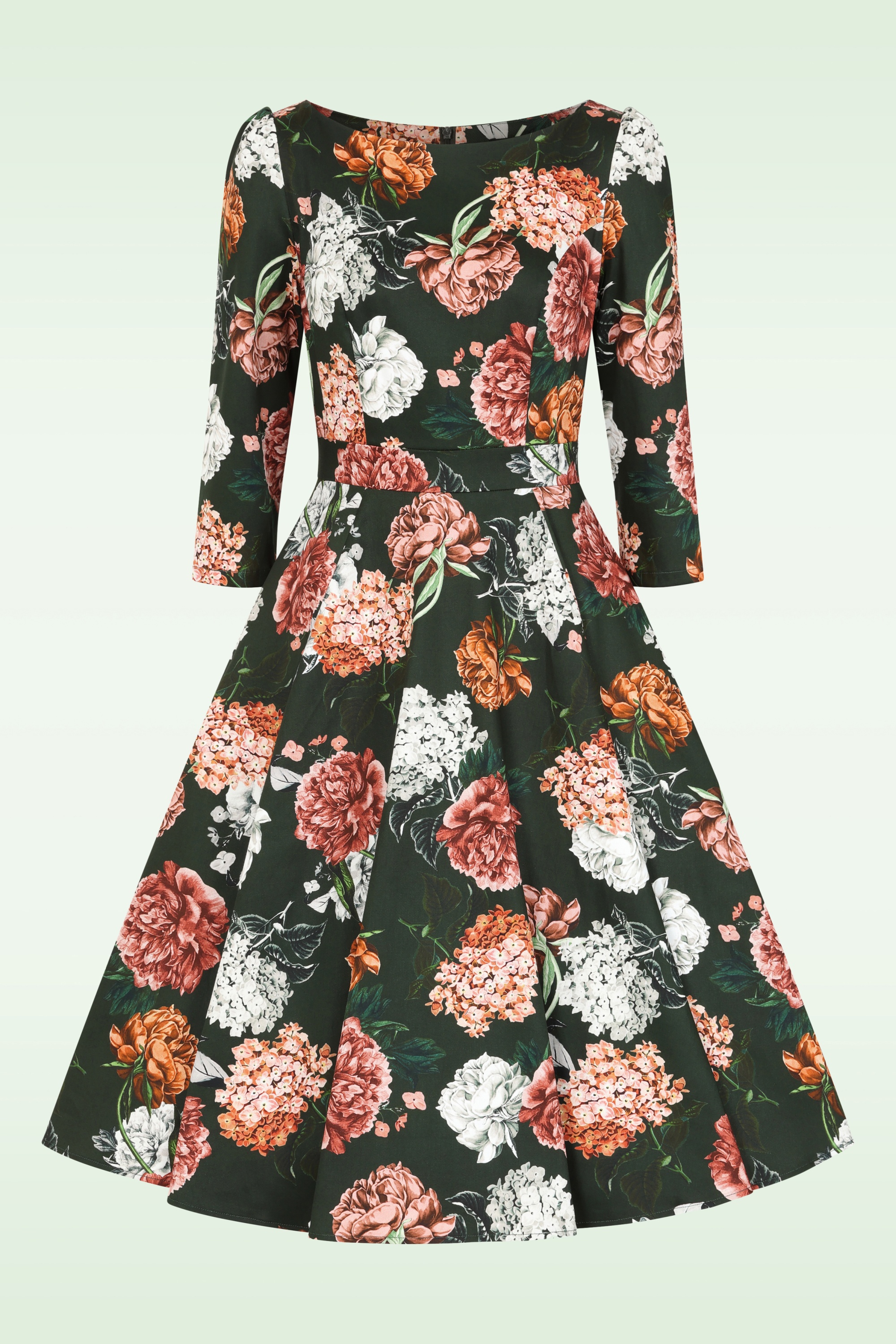 Hearts & Roses - Femke Floral swing jurk in groen en roest 5