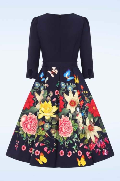 Hearts & Roses - Sarah Floral swing jurk in marineblauw 2